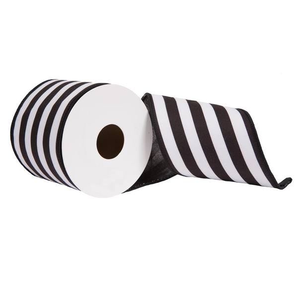 4"x30' Black / White Horizontal Stripe Ribbon