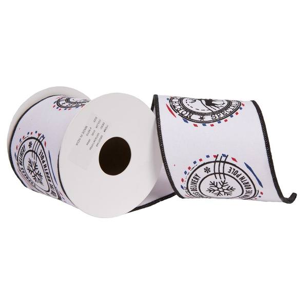 4"x15' White North Pole Deer Ribbon