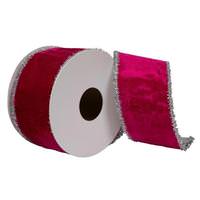 View 2.5"x15' Fushia / Silver Viscose Velvet Ribbon