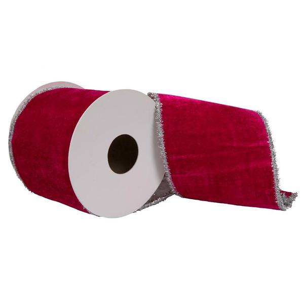 4"x15' Fushia / Silver Velvet Decorative Ribbon