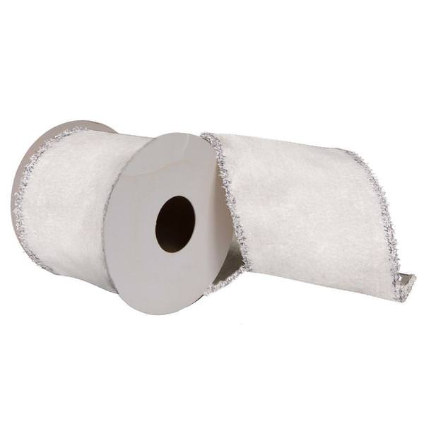 4"x15' Ivory Viscose Velvet Decorative Ribbon