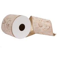 Vickerman 4"x30' Ivory / Gold Jacquard Woven Gold Ribbon