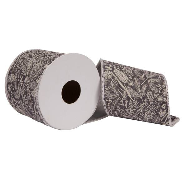 4"x15' Grey Jairo Jacquard Decorative Ribbon