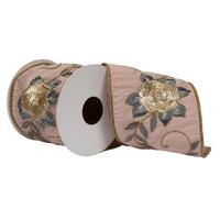 Vickerman 4"x15' Spruce Cord Sequin Embroidered Ribbon