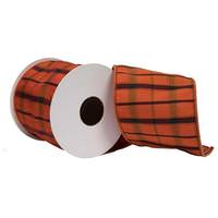 View 4"x30' Orange Dupion Plaid Ribbon