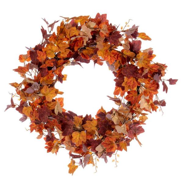 22" Artificial Orange Fall Maple Leaf Unlit Wreath