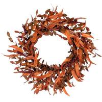 Vickerman 22" Artificial Autumn / Burgundy Mum, Chinese Lantern and Berries Unlit Wreath Candle Ring