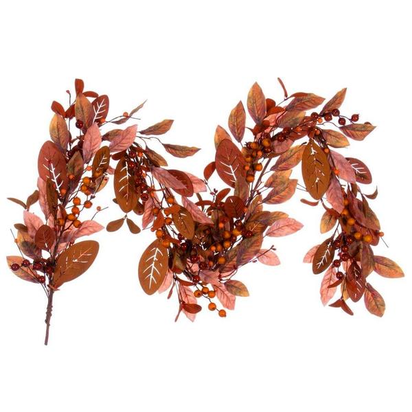 5' Artificial Light Brown Fall Berry and Wood Leaf Garland Unlit