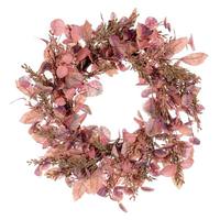 Vickerman 22" Artificial Dusty Rose Fall Eucalyptus and Berries Unlit Wreath Candle Ring