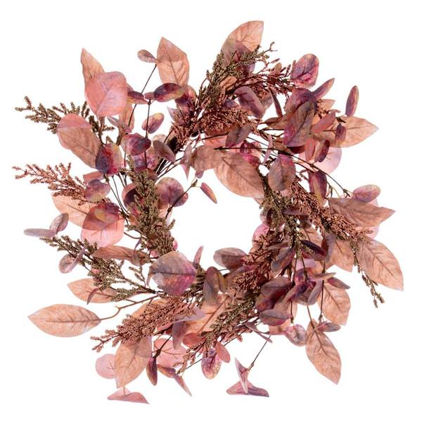 16" Artificial Dusty Rose Fall Eucalyptus and Berry Unlit Wreath Candle Ring