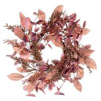 Vickerman 16" Artificial Dusty Rose Fall Eucalyptus and Berry Unlit Wreath Candle Ring