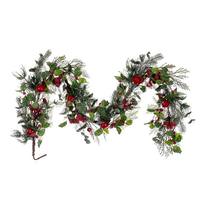 View 5' Artificial Green Holly Pine and Red Jingle Bell Garland Unlit