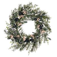 Vickerman 24" Artificial Green Pine Blueberries and White Berries Wreath