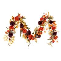 Vickerman 5' Artificial Orange/Burgundy Mum/Lantern Chinese Lantern and Berry Garland