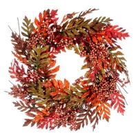 Vickerman 22" Artificial Oak Leaves/Acorn/Berry Unlit Wreath Candle Ring