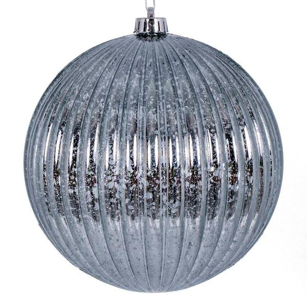 4" Pewter Shiny Mercury Lined Ball Ornament (6 pack)