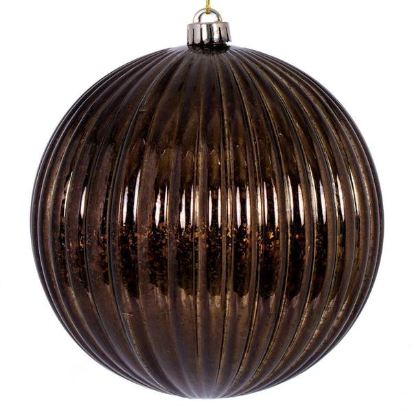 4" Chocolate Shiny Mercury Lined Ball Ornament (6 pack)