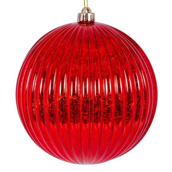 4" Red Shiny Mercury Lined Ball Ornament (6 pack)