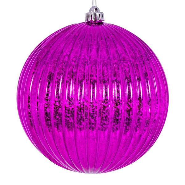 6" Fuchsia Mercury Lined Ball Ornament (4 pack)