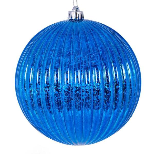 6" Blue Mercury Lined Ball Ornament (4 pack)