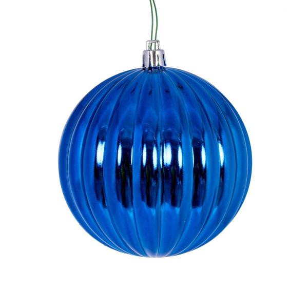 4" Blue Shiny Mercury Lined Ball Ornament (6 pack)
