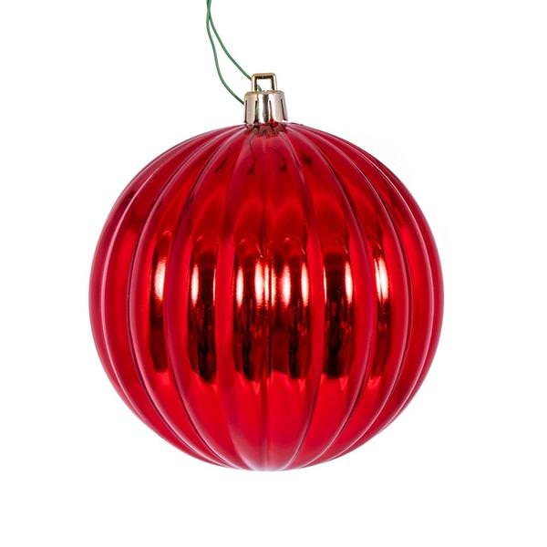 4" Red Shiny Lined Ball Ornament (6 pack)