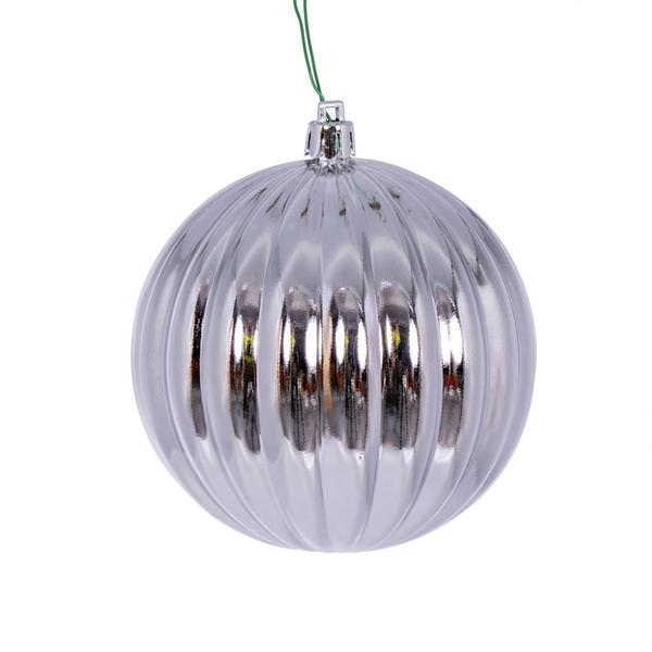 4" Silver Shiny Lined Ball Ornament (6 pack)