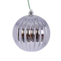 Vickerman 4" Silver Shiny Lined Ball Ornament (6 pack)