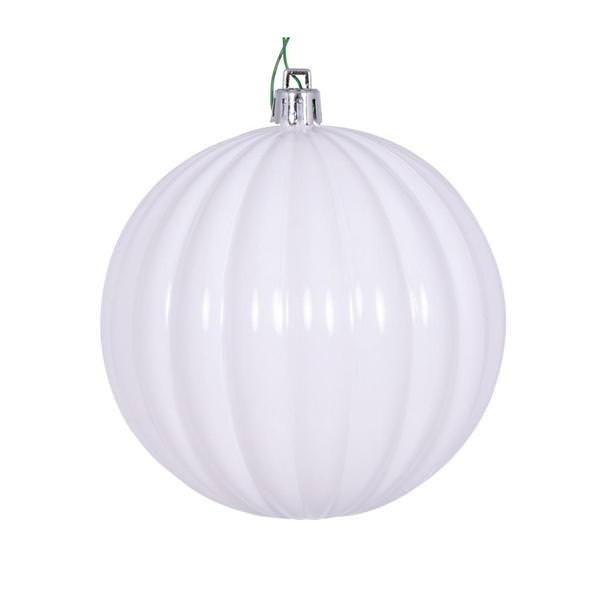 4" White Shiny Lined Ball Ornament (6 pack)