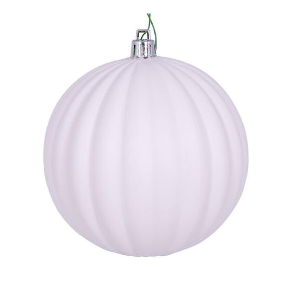 4" White Matte Lined Ball Ornament (6 pack)