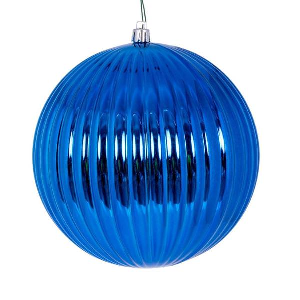 6" Blue Shiny Lined Ball Ornament (4 pack)
