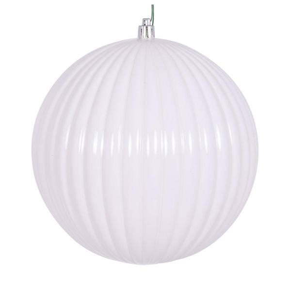6" White Shiny Lined Ball Ornament (4 pack)
