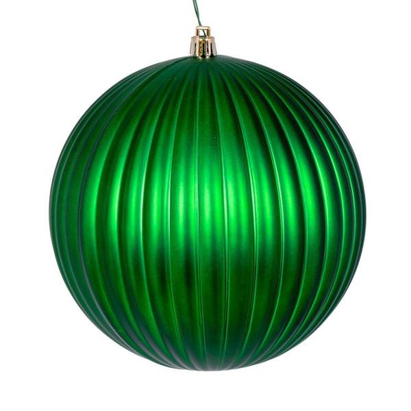 6" Green Shiny Lined Ball Ornament (4 pack)