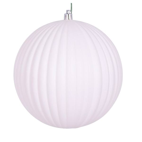 6" White Matte Lined Ball Ornament (4 pack)