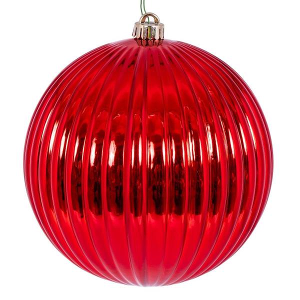 8" Red Shiny Lined Ball Ornament