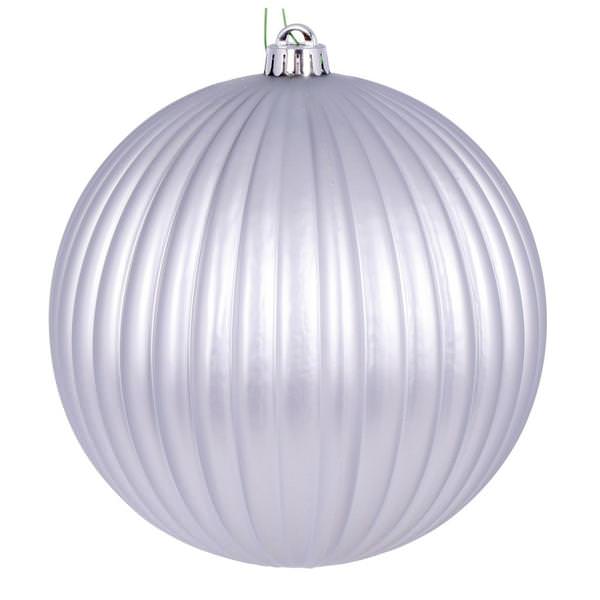 8" Silver Matte Lined Ball Ornament
