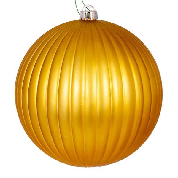 8" Gold Matte Lined Ball Ornament