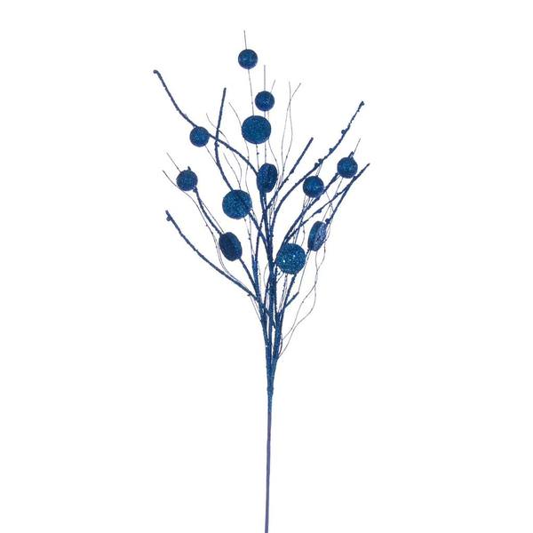 33" Artificial Blue Ball and Coin Glitter Twig Spray (6 Pack)