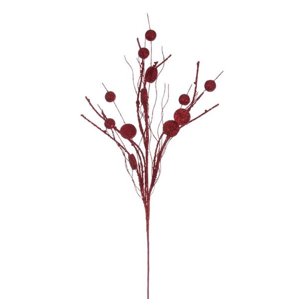 33" Artificial Red Ball and Coin Glitter Twig Spray (6 Pack)