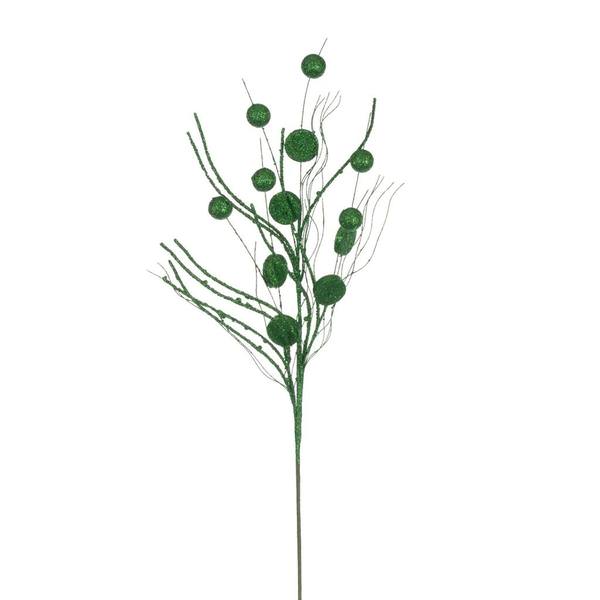 33" Artificial Green Ball and Coin Glitter Twig Spray (6 Pack)