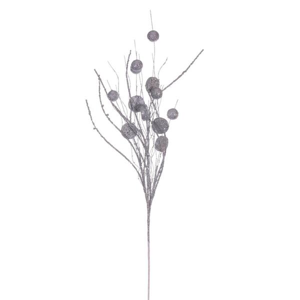 33" Artificial Silver Ball and Coin Glitter Twig Spray (6 Pack)