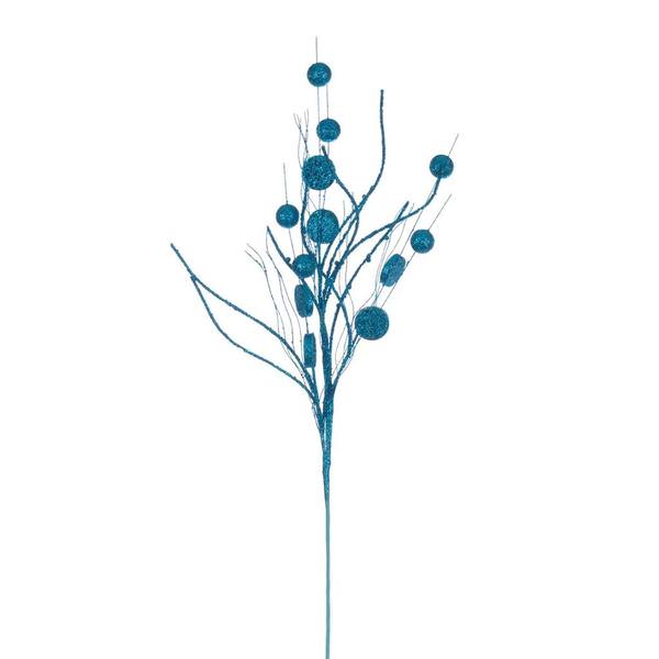 33" Artificial Turquoise Ball and Coin Glitter Twig Spray (6 Pack)