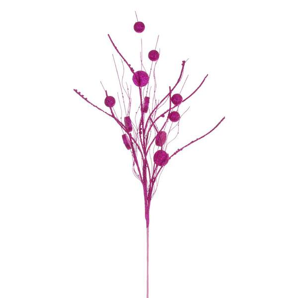 33" Artificial Hot Pink Ball and Coin Glitter Twig Spray (6 Pack)