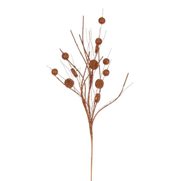 33" Artificial Burnished Orange Ball and Coin Glitter Twig Spray (6 Pack)
