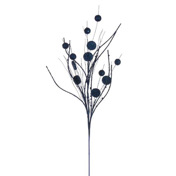 33" Artificial Midnight Blue Ball and Coin Twig Glitter Spray (6 Pack)
