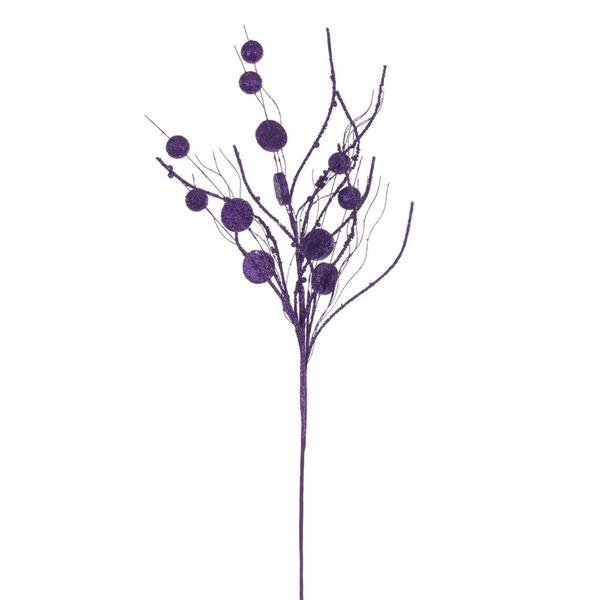 33" Artificial Purple Ball and Coin Glitter Twig Spray (6 Pack)