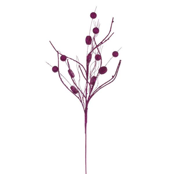 33" Artificial Fuchsia Ball and Coin Glitter Twig Spray (6 Pack)