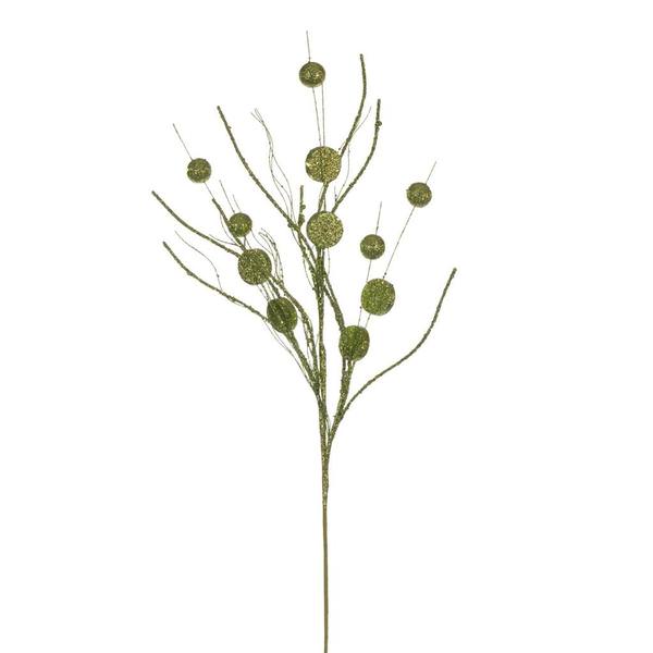 33" Artificial Lime Ball and Coin Glitter Twig Spray (6 Pack)