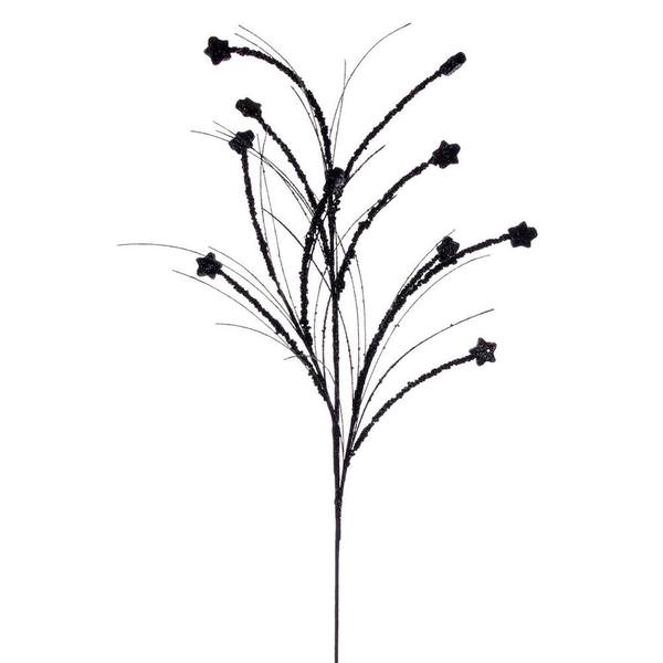 36" Artificial Black Mini Star Glitter Spray (6 Pack)