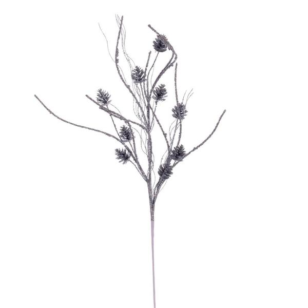 32" Artificial Silver Mini Pinecone Twig Glitter Spray (6 Pack)